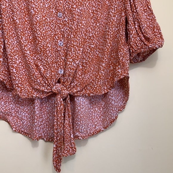 Free People Rust Celia Ditsy Viscose Floral Tie Front Shortsleeve Button Top S - Picture 5 of 17